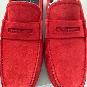 Salvatore Ferragamo Men's Vibrant Red Suede Loafers like New